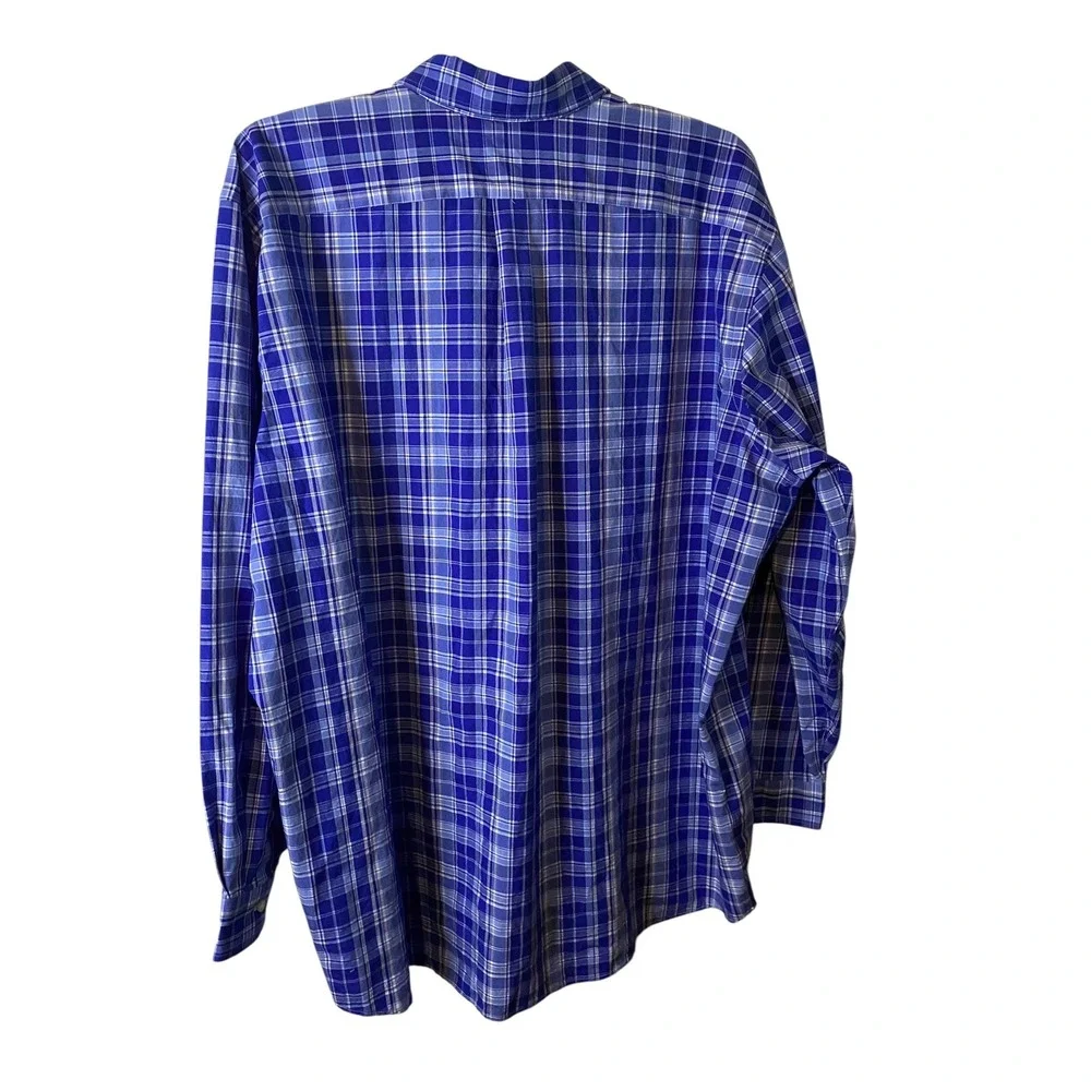 Polo Ralph Lauren Men 2XB Blue White Plaid Classic Fit Button Down Shirt Stretch